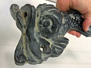 Old Cast Iron Dolphin Serpent Wall Fountain Water Out Of Mouth Patina 6