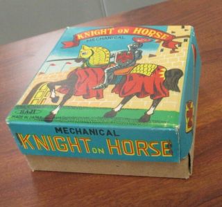 Vintage HAJI TIN LITHO WIND - UP KNIGHT ON HORSE TOY w/ORIGINAL BOX JAPAN 12