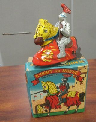 Vintage Haji Tin Litho Wind - Up Knight On Horse Toy W/original Box Japan