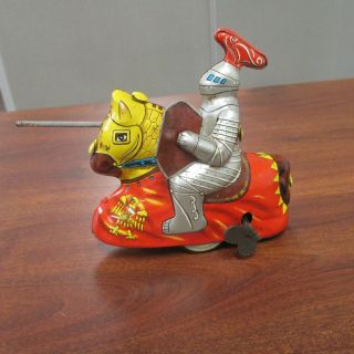 Vintage HAJI TIN LITHO WIND - UP KNIGHT ON HORSE TOY w/ORIGINAL BOX JAPAN 2