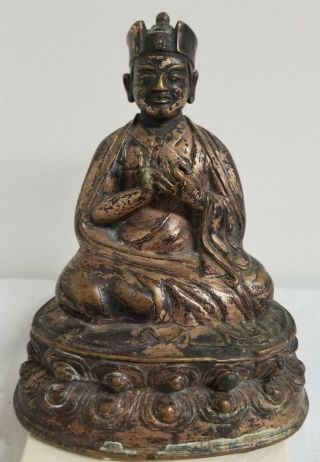 Antique Chinese Nepalese Tibetan Gilt Copper Bronze Buddha Figure Lama Karmapa