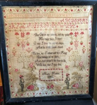 Antique C.  1845 Sewing Sampler By Mary Hunter