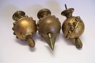 3 Antique Ornate Large Brass Finials Victorian Architectural Hardware