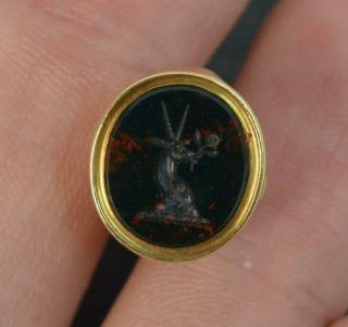 Georgian 15ct Yellow Gold and Bloodstone Intaglio Pocket Watch Fob Pendant t0468 6