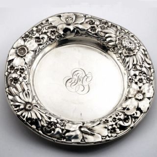 Antique Ornate Floral Boarder Sterling Candy / Nut Small Tray By Gorham