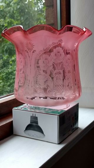 Victorian Ruby Etched Oil Lamp Shade