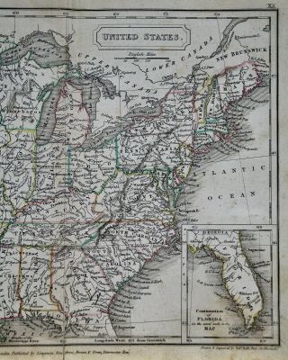 c 1840 Sydney Hall Map - 28 United States Wisconsin Missouri Arkansas Florida 2
