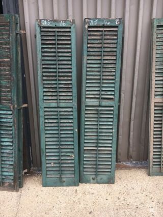 Pair C1890 Louvered Green Window House Shutters Central Ct 71.  5” X 16” X 1.  25” B