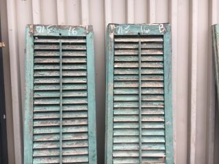 PaiR c1890 louvered green window house shutters central CT 71.  5” x 16” x 1.  25” B 2