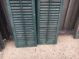 PaiR c1890 louvered green window house shutters central CT 71.  5” x 16” x 1.  25” B 3