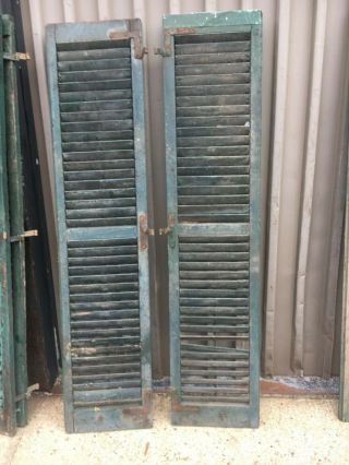 PaiR c1890 louvered green window house shutters central CT 71.  5” x 16” x 1.  25” B 7