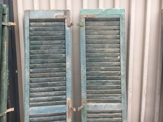 PaiR c1890 louvered green window house shutters central CT 71.  5” x 16” x 1.  25” B 8