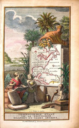 Antique West Indies Map: On Atlas Frontispiece: Tirion: Amsterdam,  1768