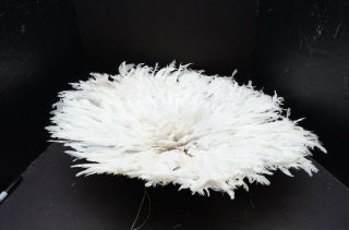Vtg 20 " White African Feather Headdress Juju Hat Vintage Tribal Wall Hanging