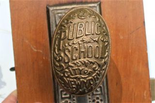 ANTIQUE SALESMANS SAMPLE YORK CITY PUBLIC SCHOOLS BRASS DOOR KNOBS,  PLATES, 5