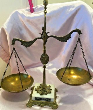 Vtg Balance Scale Of Justice Brass Marble Base From Greece