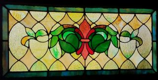 Antique Stained Glass Window,  Fleur De Lis,  In Storage Since 1934