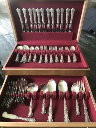 Gorham Sterling Silver “buttercup” Pattern Flatware 85 Pc Set W/ Wood Chest