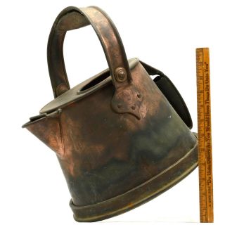 Antique Crude Copper Jug Primitive French Kettle Watering Can Odd Bucket Patina