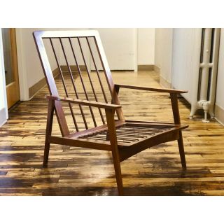 Mid Century Modern Walnut High Back Slat Back Lounge Chair Pearsall Style