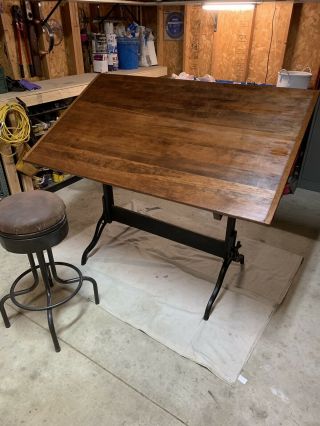 Vintage Hamilton Industrial Drafting Table - oak,  maple,  cast iron.  3’x5’. 2