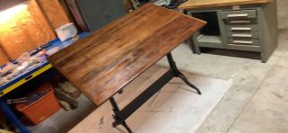 Vintage Hamilton Industrial Drafting Table - oak,  maple,  cast iron.  3’x5’. 4