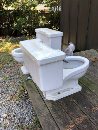 Vintage American Standard Toilet Mid - Century White One - Piece ‘50s Rare Elongated