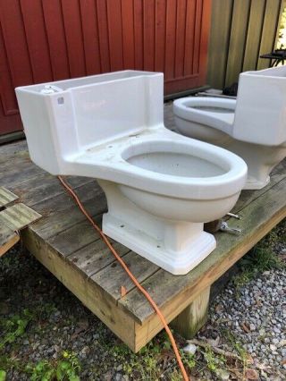 Vintage American Standard Toilet Mid - Century White One - Piece ‘50s Rare Elongated 3