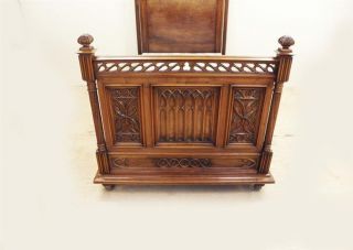 Rare French Gothic Twin Bed Antique Walnut High Crown Wonderful Detail High Head