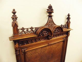 RARE French Gothic Twin Bed Antique Walnut High Crown Wonderful Detail High Head 2