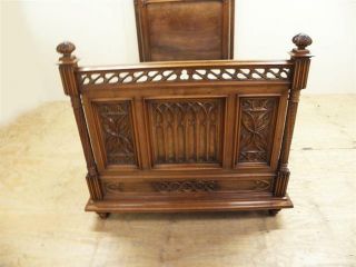 RARE French Gothic Twin Bed Antique Walnut High Crown Wonderful Detail High Head 5