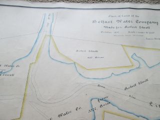 1890 HAND DRAWN,  HAND COLORED MAP,  BELFAST MAINE,  SHOWING WATER COMPANY LAND VS_ 5