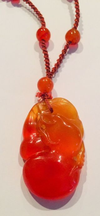 Fine Antique Chinese Red Icy Jade Berry Pendant Qing Dynasty Silk Cord 1900’s