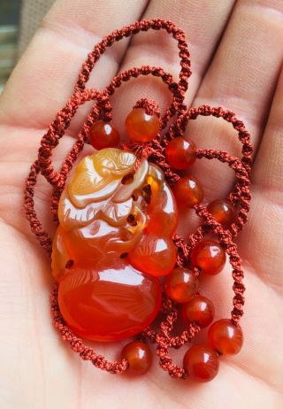 FINE ANTIQUE CHINESE RED ICY JADE BERRY PENDANT QING DYNASTY SILK CORD 1900’s 2