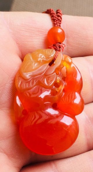 FINE ANTIQUE CHINESE RED ICY JADE BERRY PENDANT QING DYNASTY SILK CORD 1900’s 4