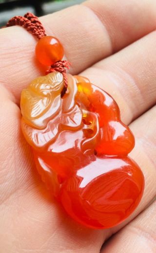 FINE ANTIQUE CHINESE RED ICY JADE BERRY PENDANT QING DYNASTY SILK CORD 1900’s 5