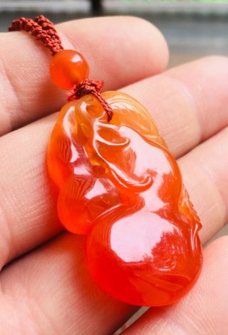 FINE ANTIQUE CHINESE RED ICY JADE BERRY PENDANT QING DYNASTY SILK CORD 1900’s 6