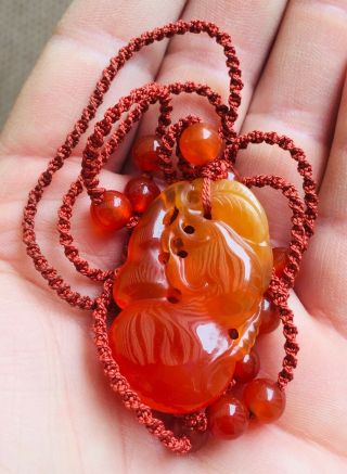 FINE ANTIQUE CHINESE RED ICY JADE BERRY PENDANT QING DYNASTY SILK CORD 1900’s 7