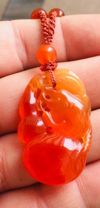 FINE ANTIQUE CHINESE RED ICY JADE BERRY PENDANT QING DYNASTY SILK CORD 1900’s 8