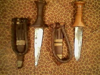 Sudanese 2 Knifes Croc.  Leather Sheath Old Africa Authentic