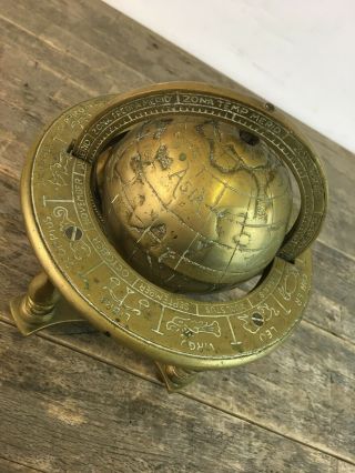 Vintage Solid Heavy Brass Globe With Star Sign Embellishments. 2