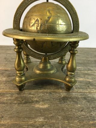 Vintage Solid Heavy Brass Globe With Star Sign Embellishments. 3