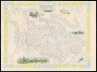 1850 Rare Antique Map " British America " Alaska Canada Tallis Full Colour (40)