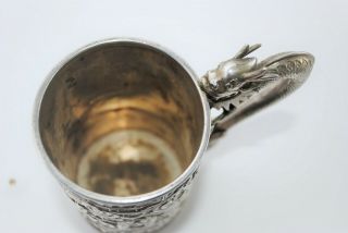 RARE ANTIQUE CHINESE EXPORT SILVER DRAGON HANDLEC BATTLE SCENE CUP 10