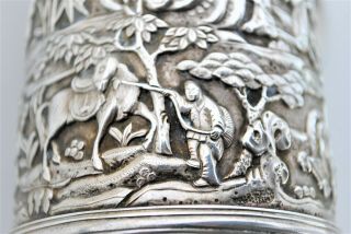 RARE ANTIQUE CHINESE EXPORT SILVER DRAGON HANDLEC BATTLE SCENE CUP 11