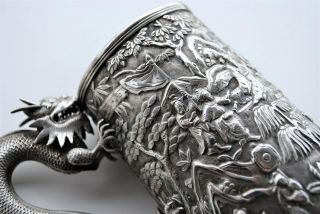 RARE ANTIQUE CHINESE EXPORT SILVER DRAGON HANDLEC BATTLE SCENE CUP 4