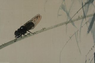 Vintage Chinese Water Colour Painting on Silk of an Insect & Bamboo Color 8