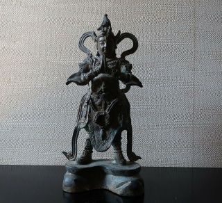 VERY RARE CHINESE ANTIQUE GILT BRONZE FIGURE OF A GUARDIAN MING DYNASTY? 2