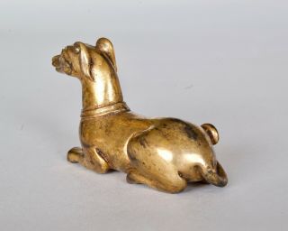 Chinese Antique Gilt Bronze Recumbent ‘Hound’ Scroll Weight,  Ming / Qing dynasty 7