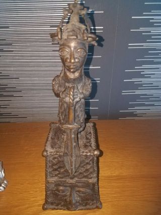 Benin Bronze Soldier Antique African Royal Altar Bell